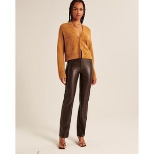 Abercrombie & fitch the 90s straight intro high rise brown vegan leather pant 25